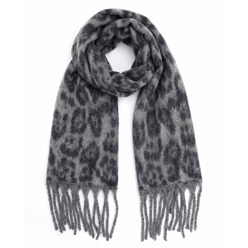 Leopard Animal Print Brushed Fringe Winter Scarf: Beige