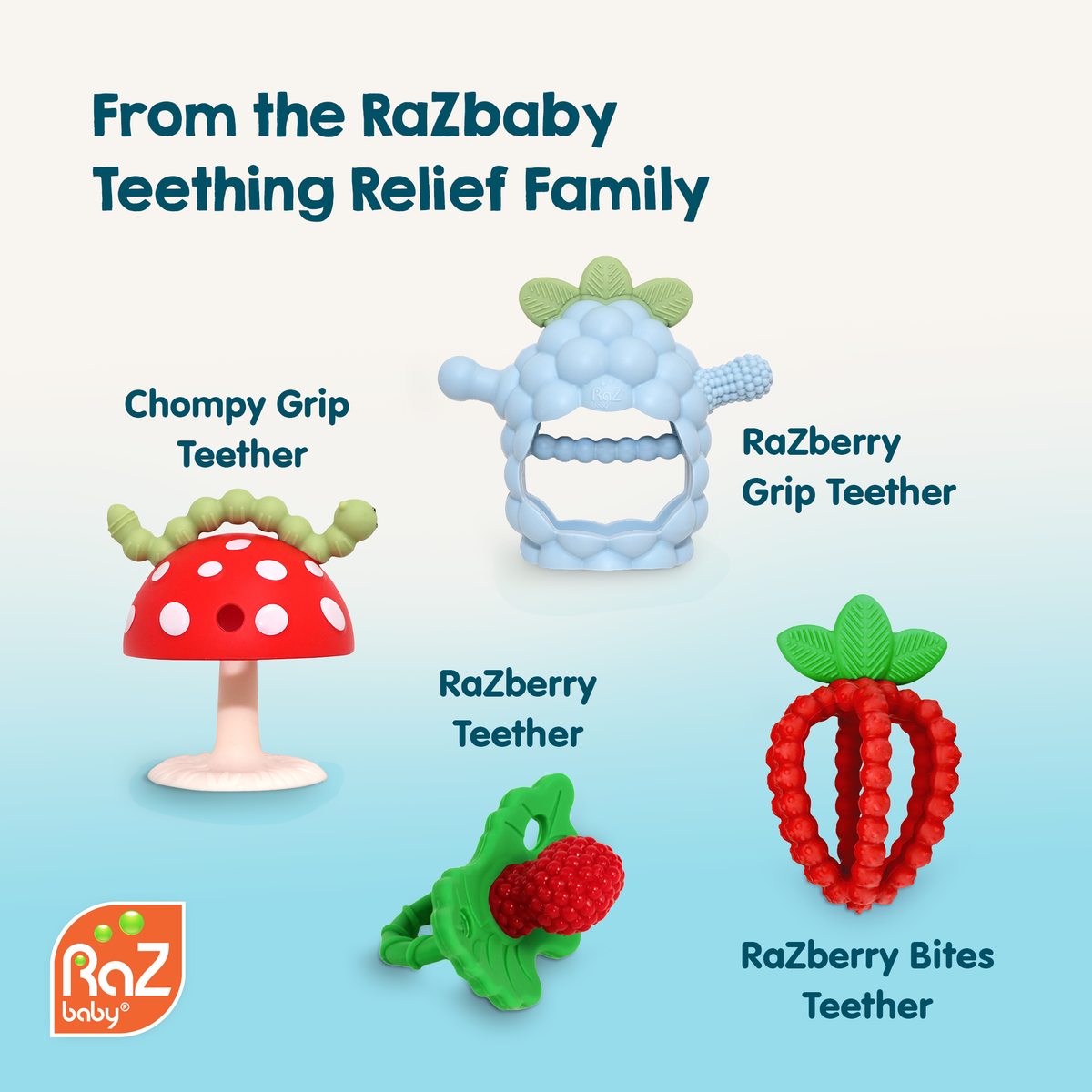 Chompy Mushroom Silicone Teether - 2PK: Red/Green