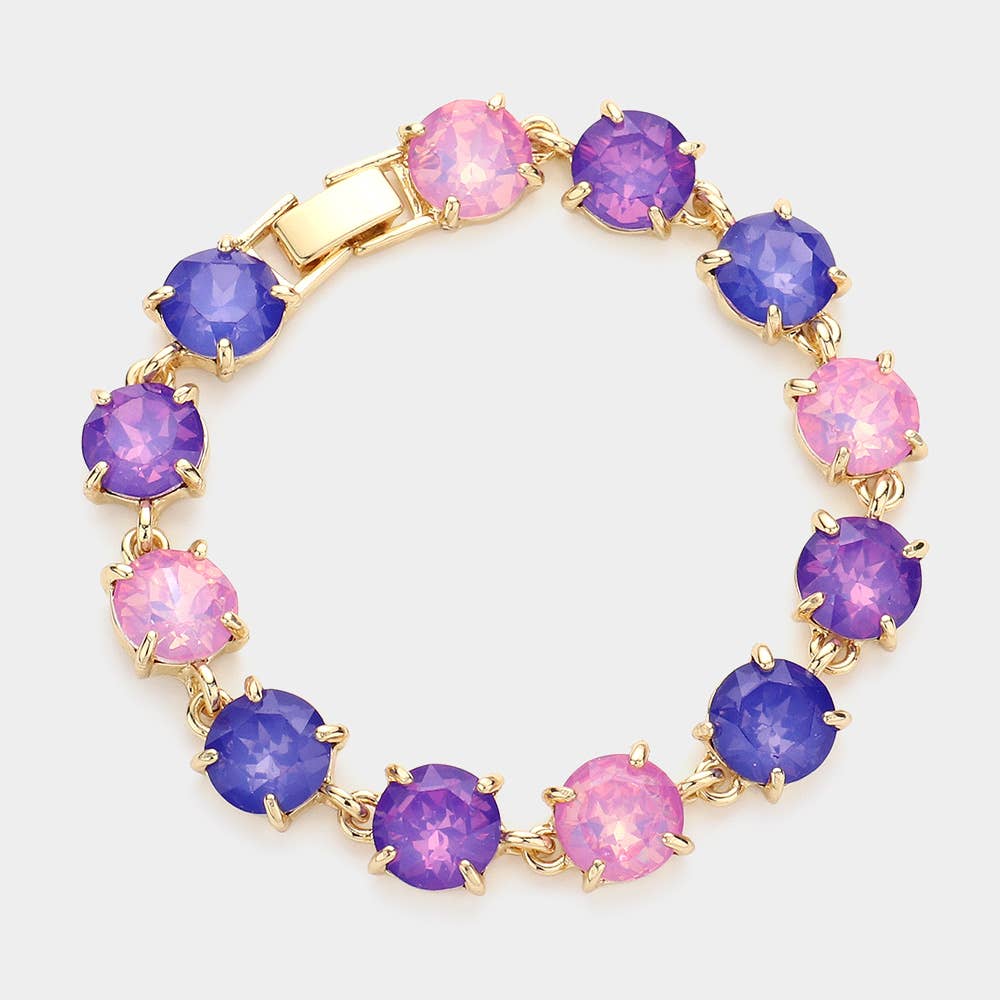 Round Stone Link Evening Bracelet: Gold