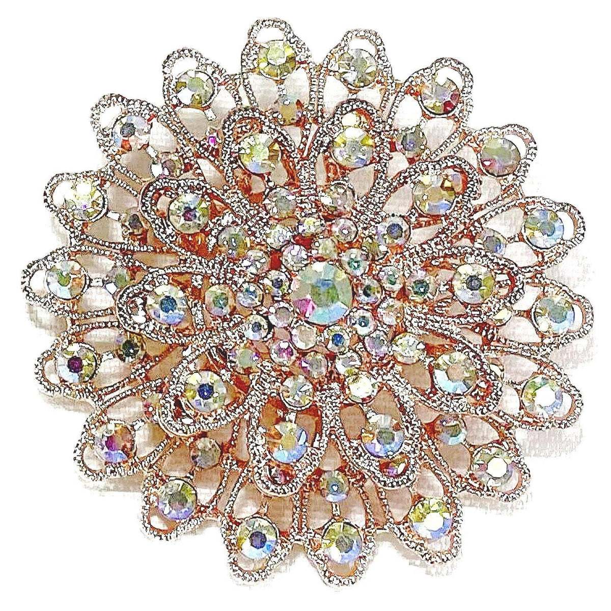 63mm Elegant Chic Flower Rhinestone Brooch Pin: Silver-Clear