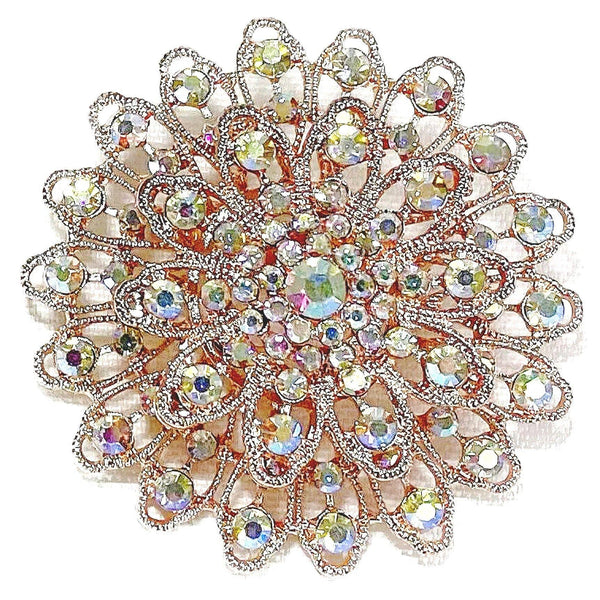 63mm Elegant Chic Flower Rhinestone Brooch Pin: Silver-Clear