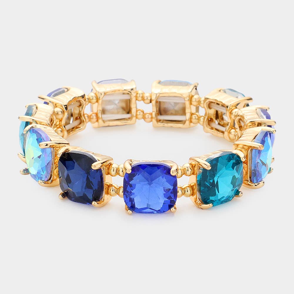 Cushion Square Stone Stretch Evening Bracelet: Vitrail Medium