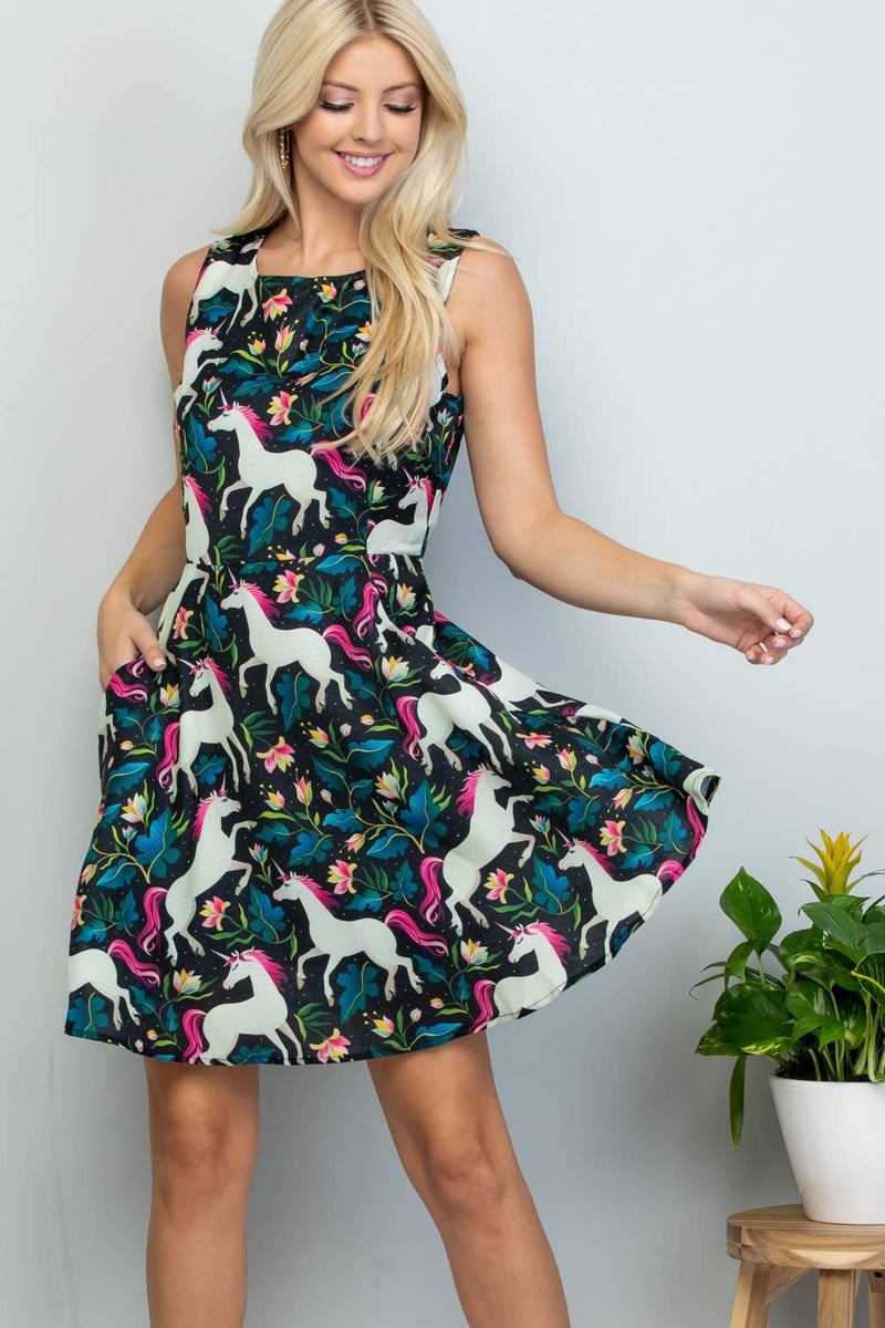 Unicorn With Floral Print Dress