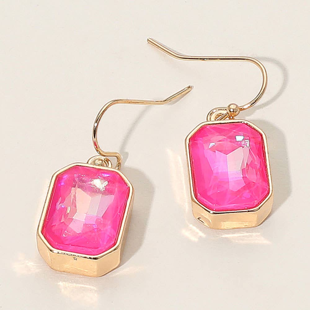 Iridescent Faceted Drop Dangle Earrings: Clear,Gold