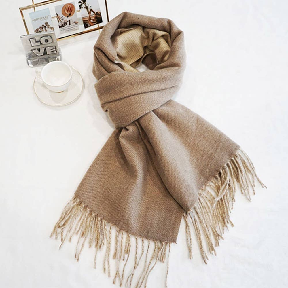 Soft Two Tone Classic Fringe Shawl Wrap Scarf: Beige,Dust Pink