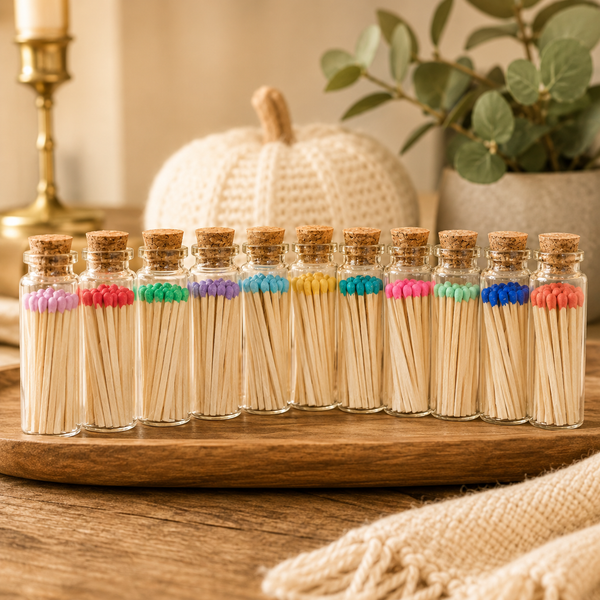 Color Tip Safety Matches in Glass Vial w Striker | 20 Colors: Wisteria