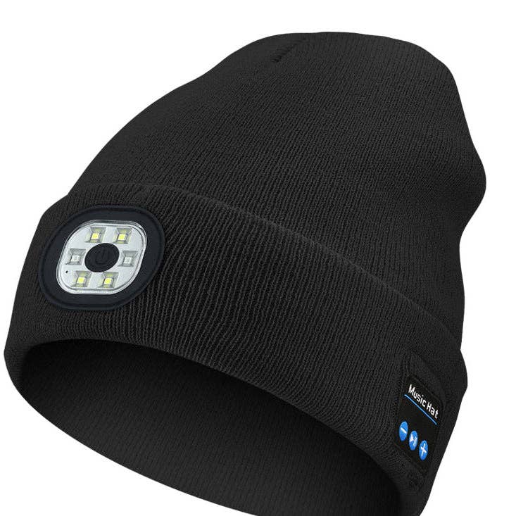 Wireless Bluetooth Beanie with LED Light Outdoor Warm Knit Hat: M1-L10 Medium Heather Gray 1-Light