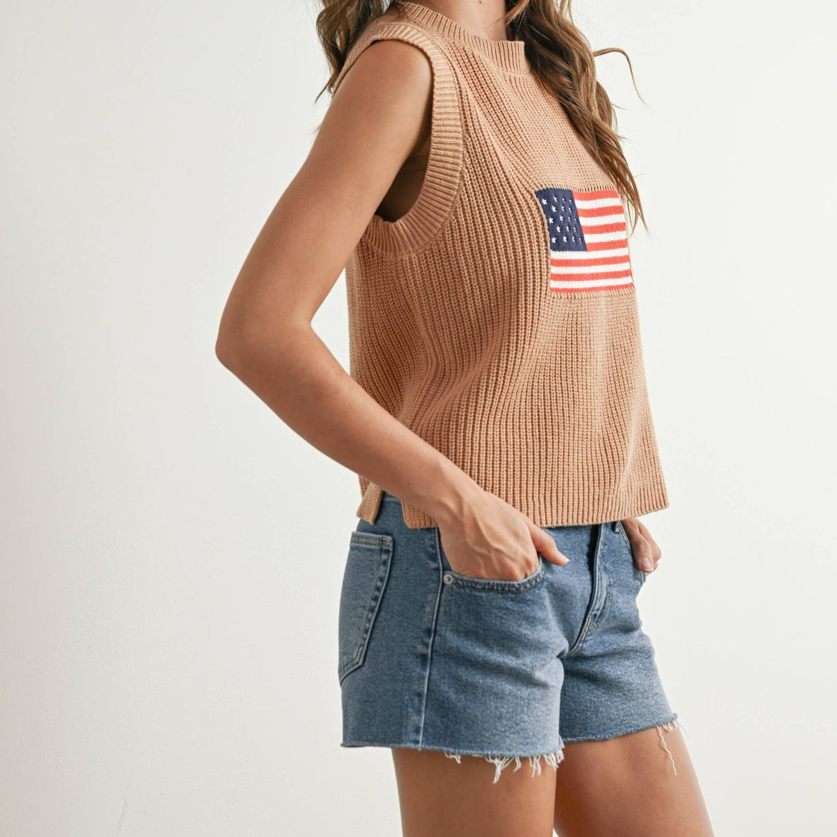 AMERICAN FLAG KNITTED SWEATER SLEEVELESS TOP