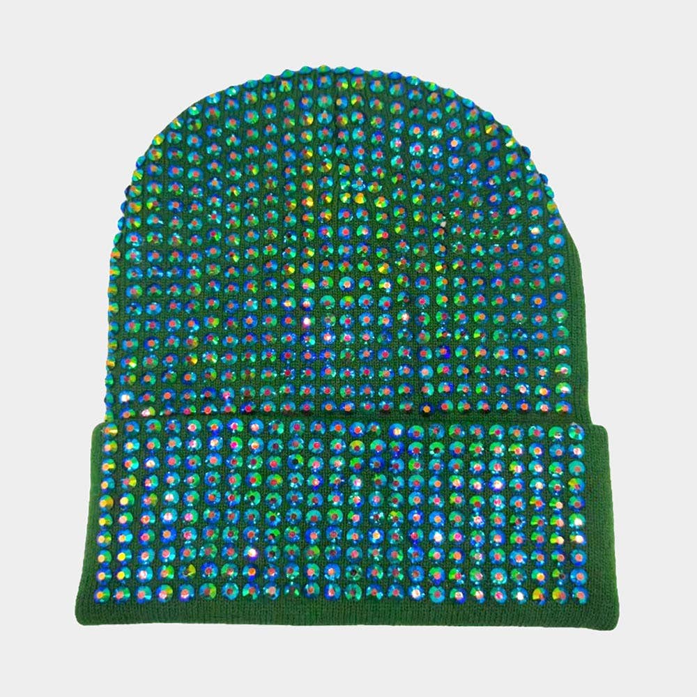 Studded Solid Knit Beanie Hat: Red