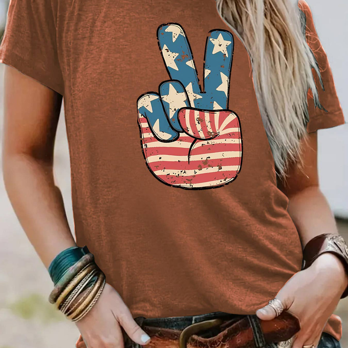 Peace Hand Sign With American Flag T-Shirt: DarkGrey / XL