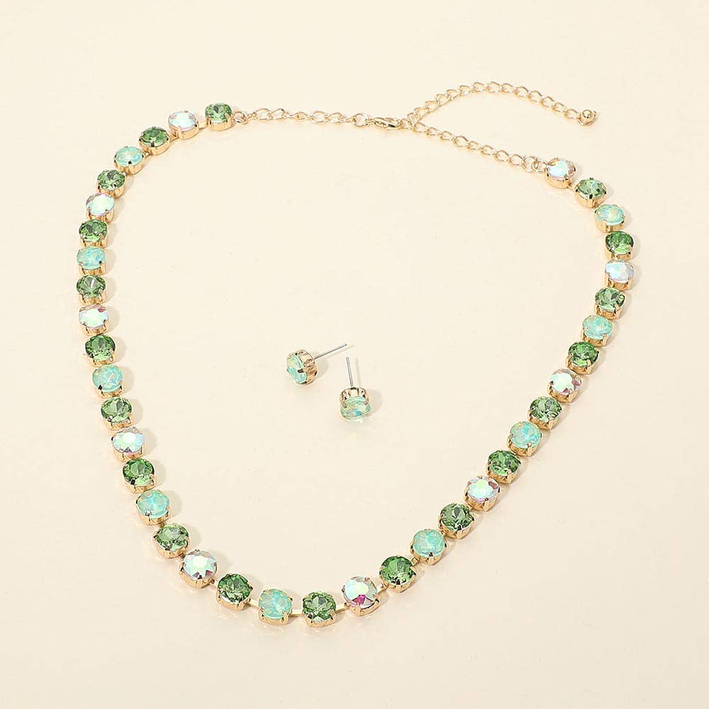 Round Stone Cluster Link Tennis Chain Evening Necklace: Gold,Pink