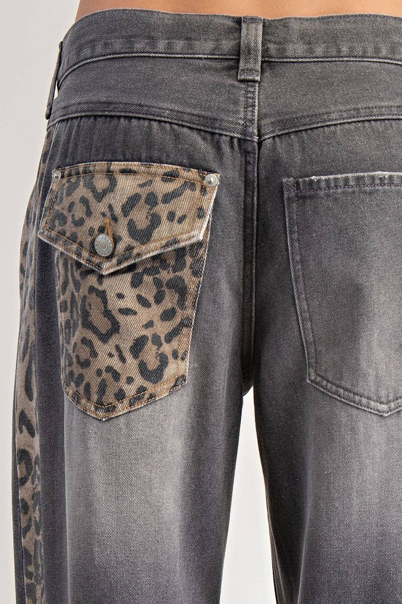 MINERAL WASHED LEOPARD PANEL DRAWSTRING PANTS: DUSTY LEOPARD - Candle Queen Candles