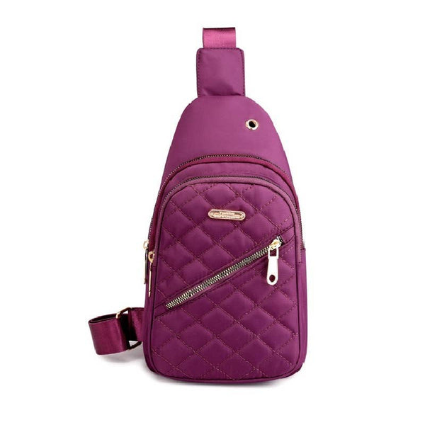 Quilted Multi-pocket Crossbody Sling Bag: PURPLE / 1 (ONE SIZE)