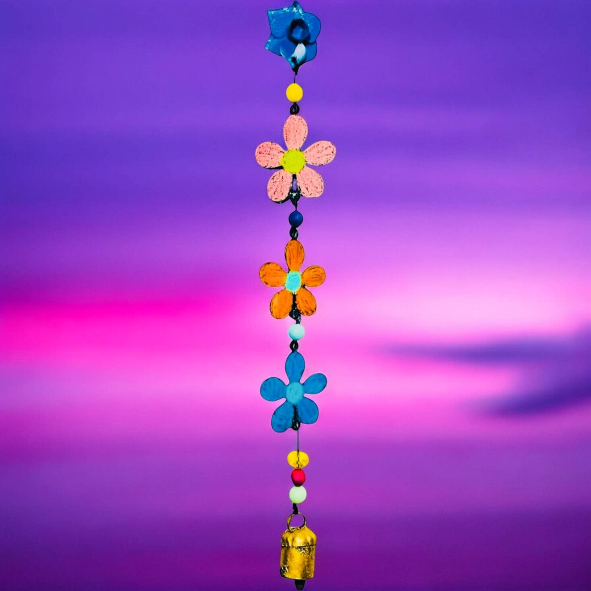 Metal Flower wind chime bell ornament gardener botanical USA