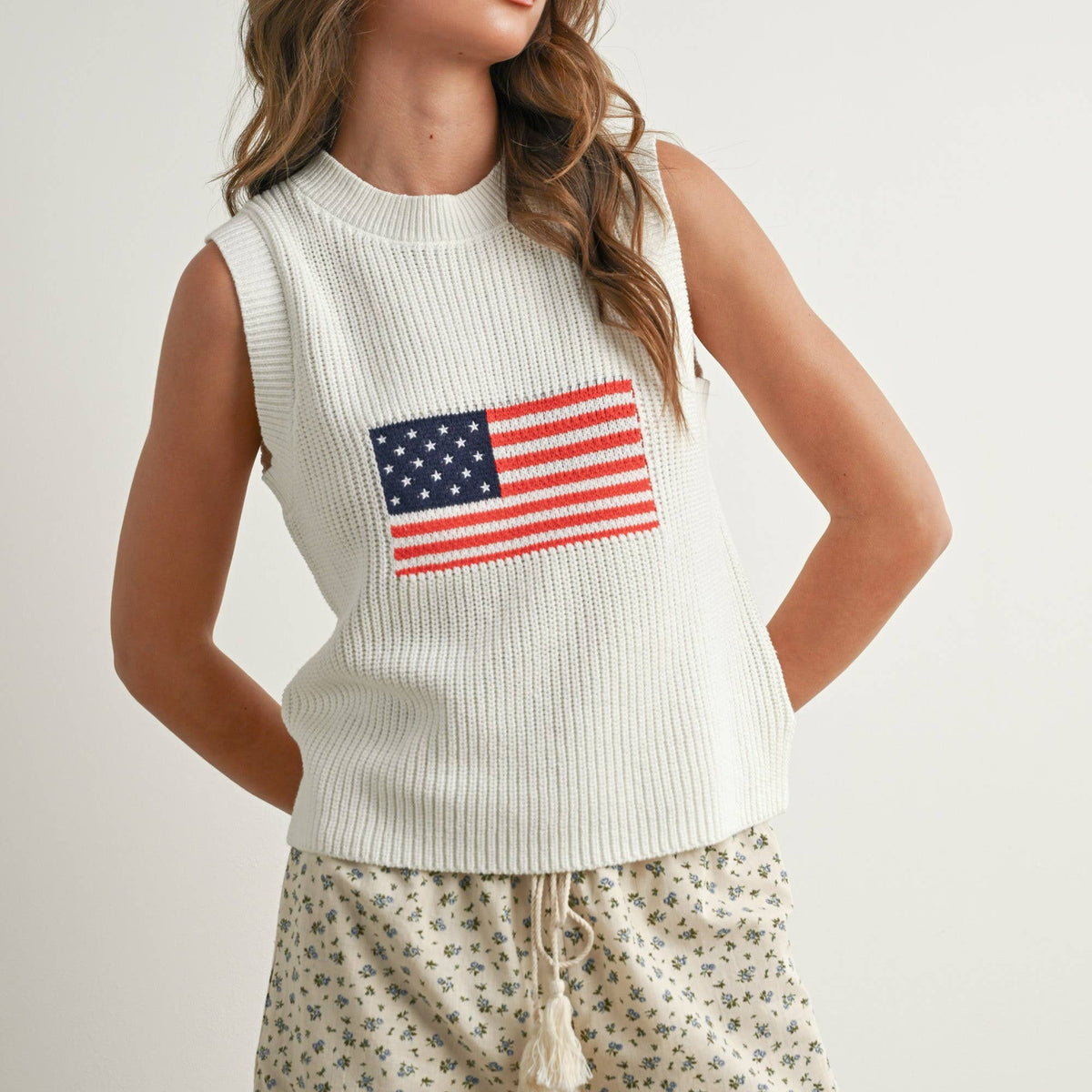 AMERICAN FLAG KNITTED SWEATER SLEEVELESS TOP