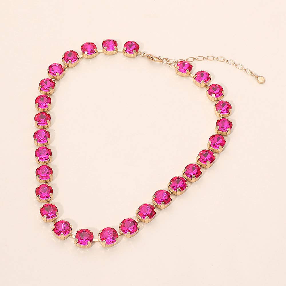 Round Stone Cluster Link Tennis Chain Necklace: Clear