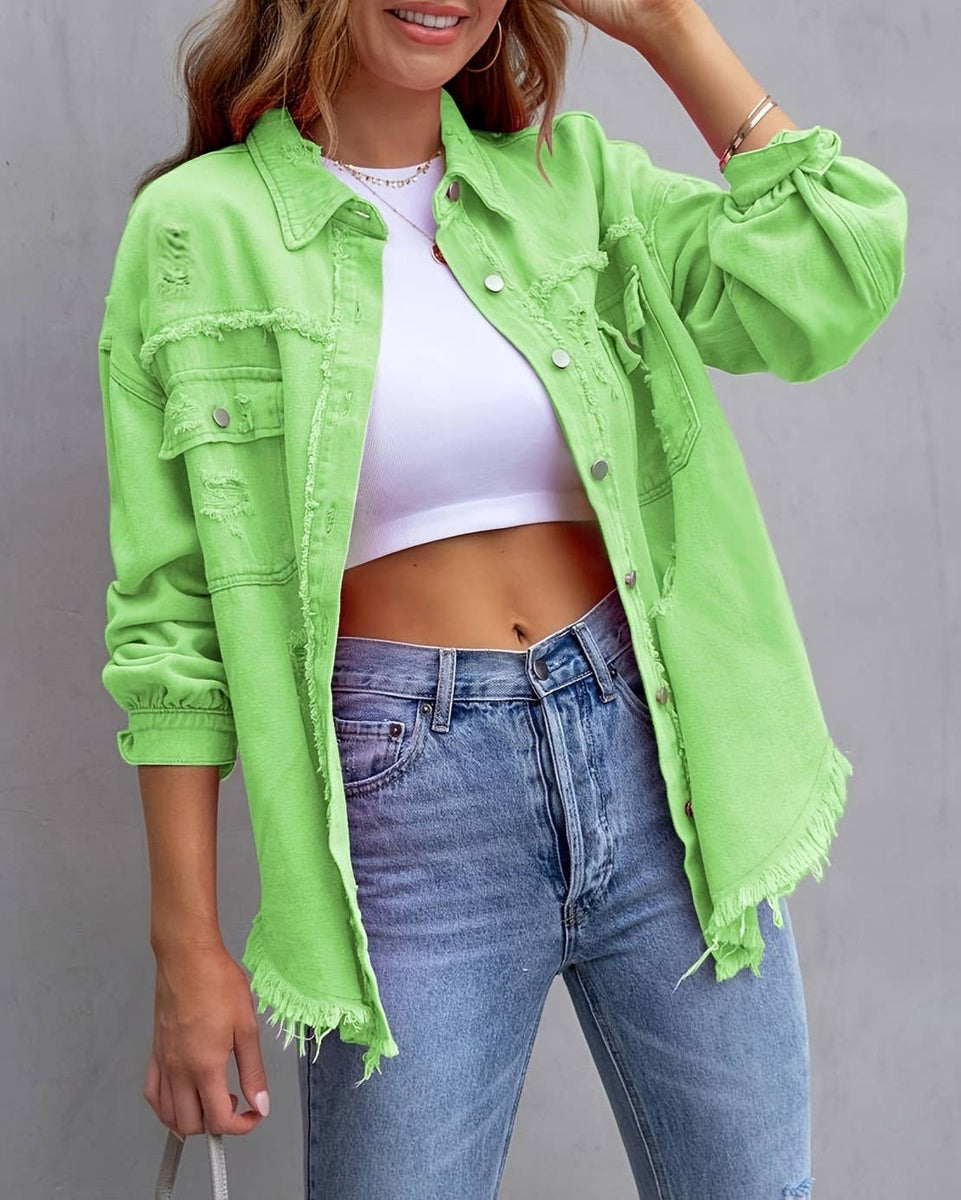 Ripped Loose Denim Jacket: Violet / XL