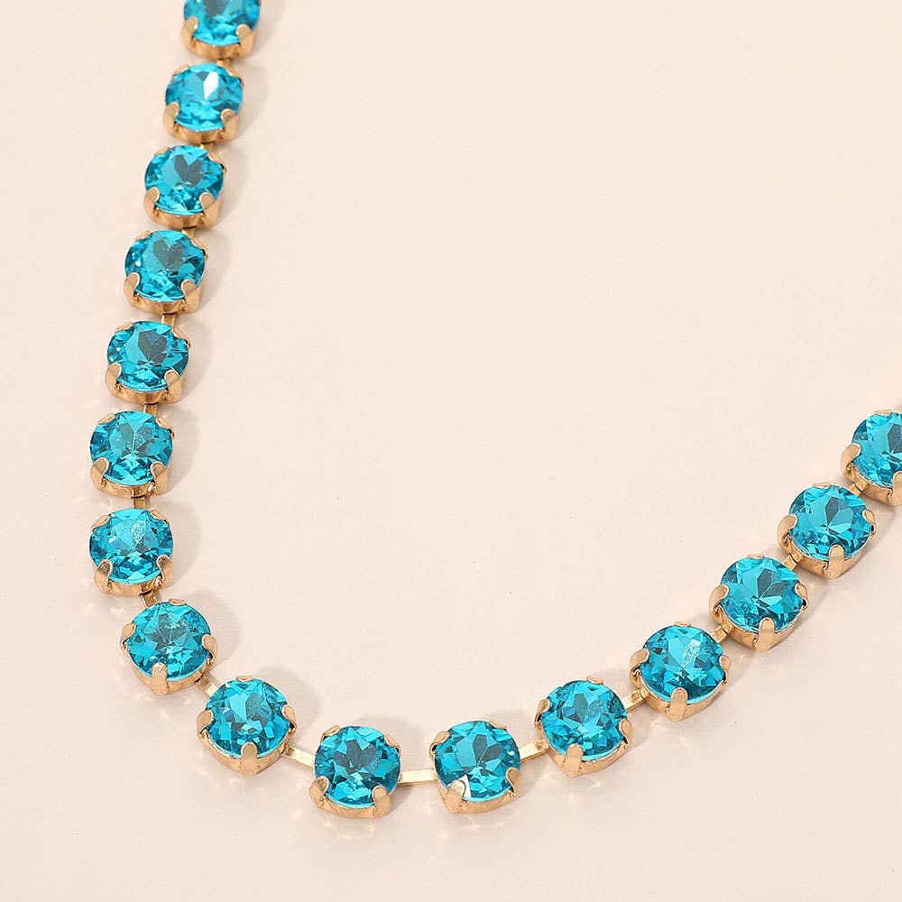 Round Stone Cluster Link Tennis Chain Necklace: Mint