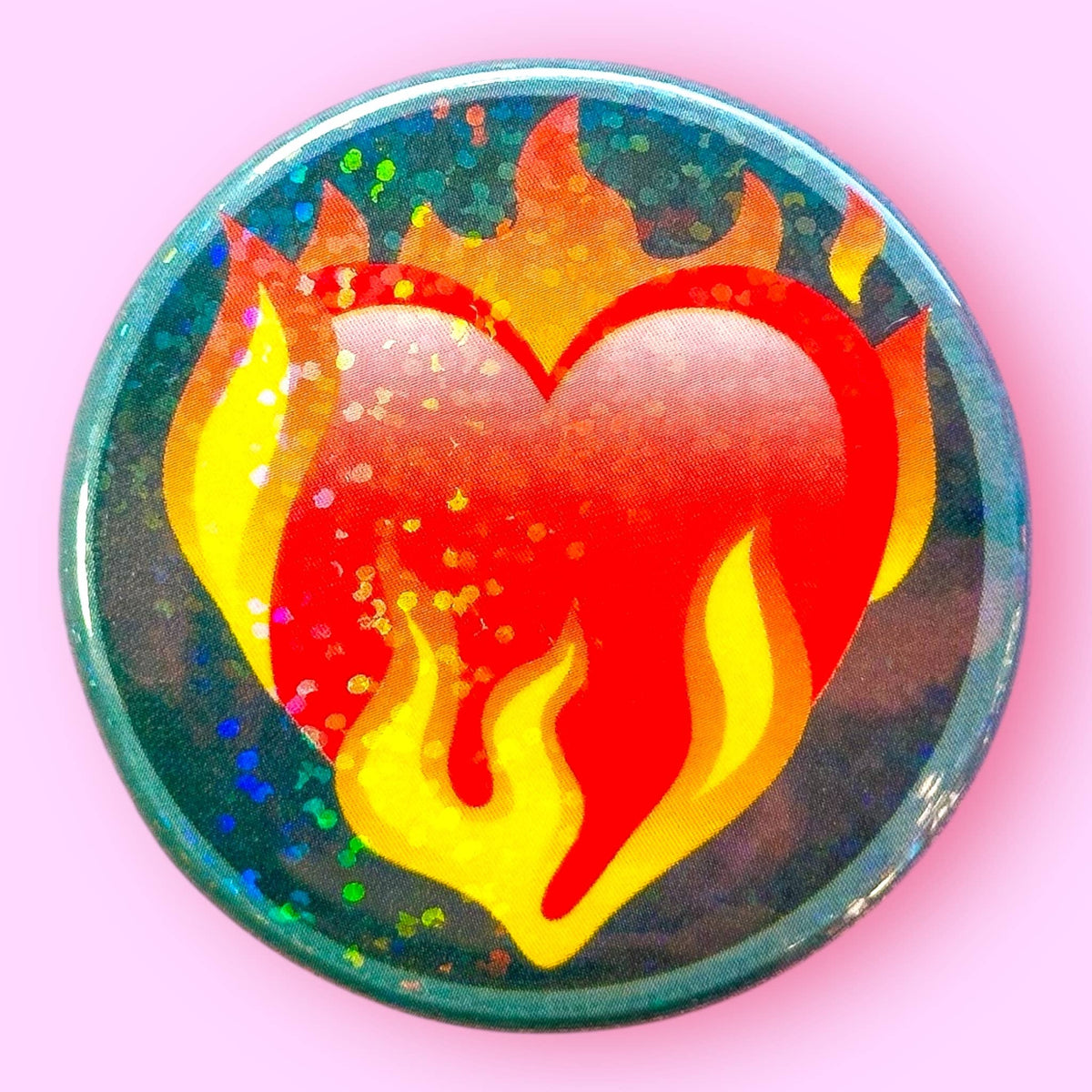 Flaming Heart - Taylor Swift - Glitter Button Pin / 1.25"