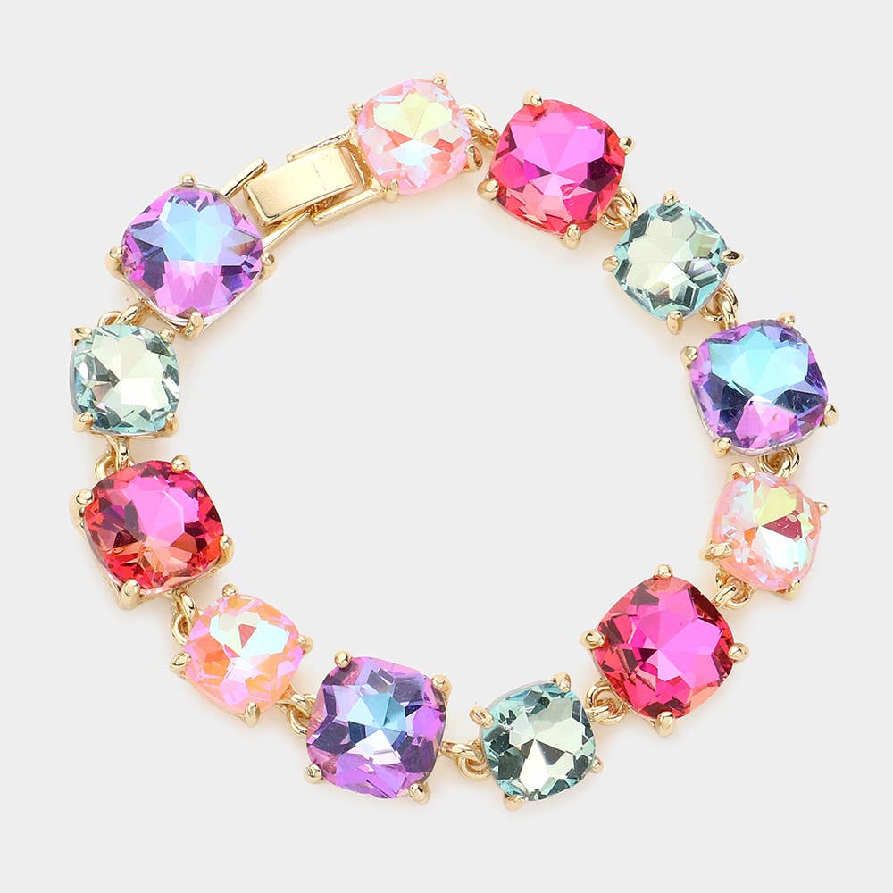 Cushion Square Stone Link Evening Bracelet: Vitrail Medium
