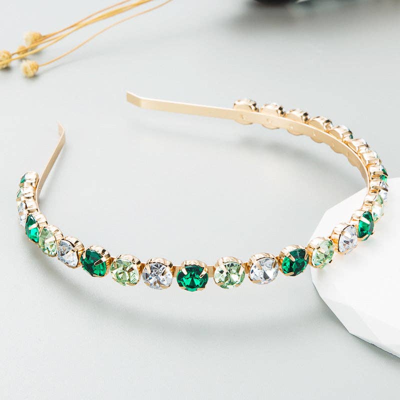 Baroque Gold Metal Headband With Colorful Rhinestones: Pastel Pink