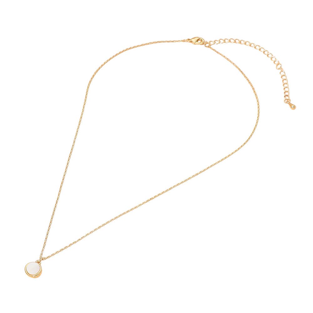 18K Gold Dipped Round Mother of Pearl Pendant Necklace