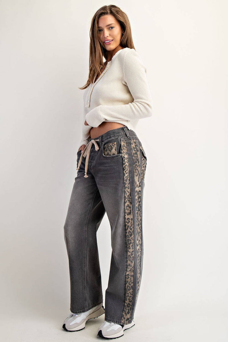 MINERAL WASHED LEOPARD PANEL DRAWSTRING PANTS: DUSTY LEOPARD - Candle Queen Candles