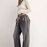 MINERAL WASHED LEOPARD PANEL DRAWSTRING PANTS: DUSTY LEOPARD - Candle Queen Candles