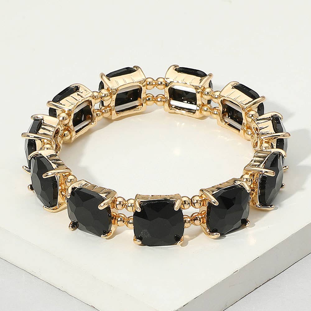 Cushion Square Stone Stretch Evening Bracelet: Vitrail Medium