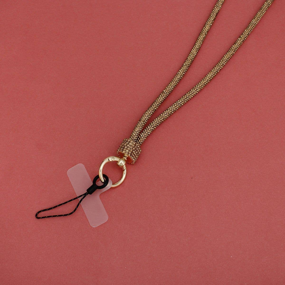 Rhinestone Long Phone Strap Topaz Bling Lanyard: Color: Topaz / Plating: Gold / Size: 32 inches