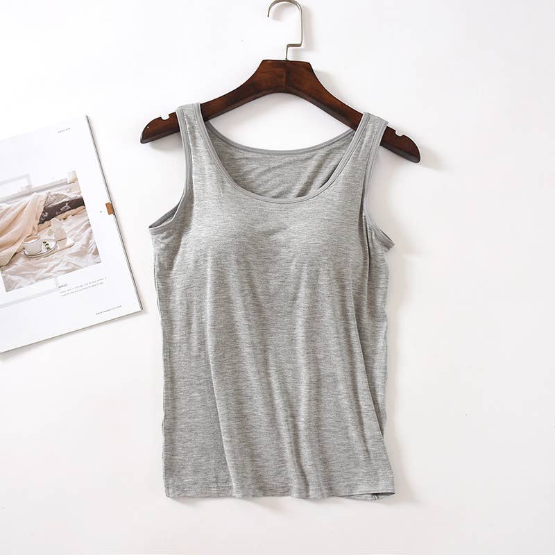 Skin-friendly soft round neck built-in bra tank top: Black / L
