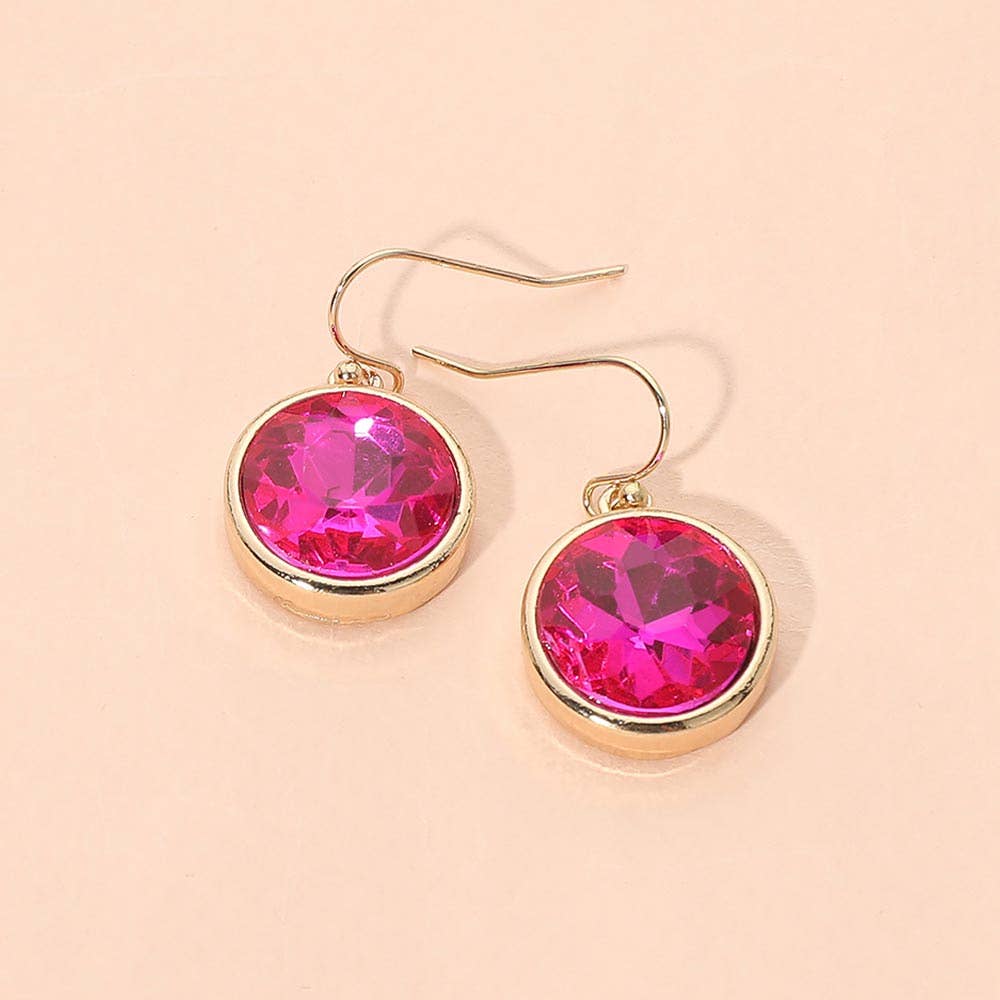 Round Faceted Stone Drop Dangle Earrings: Gold,White