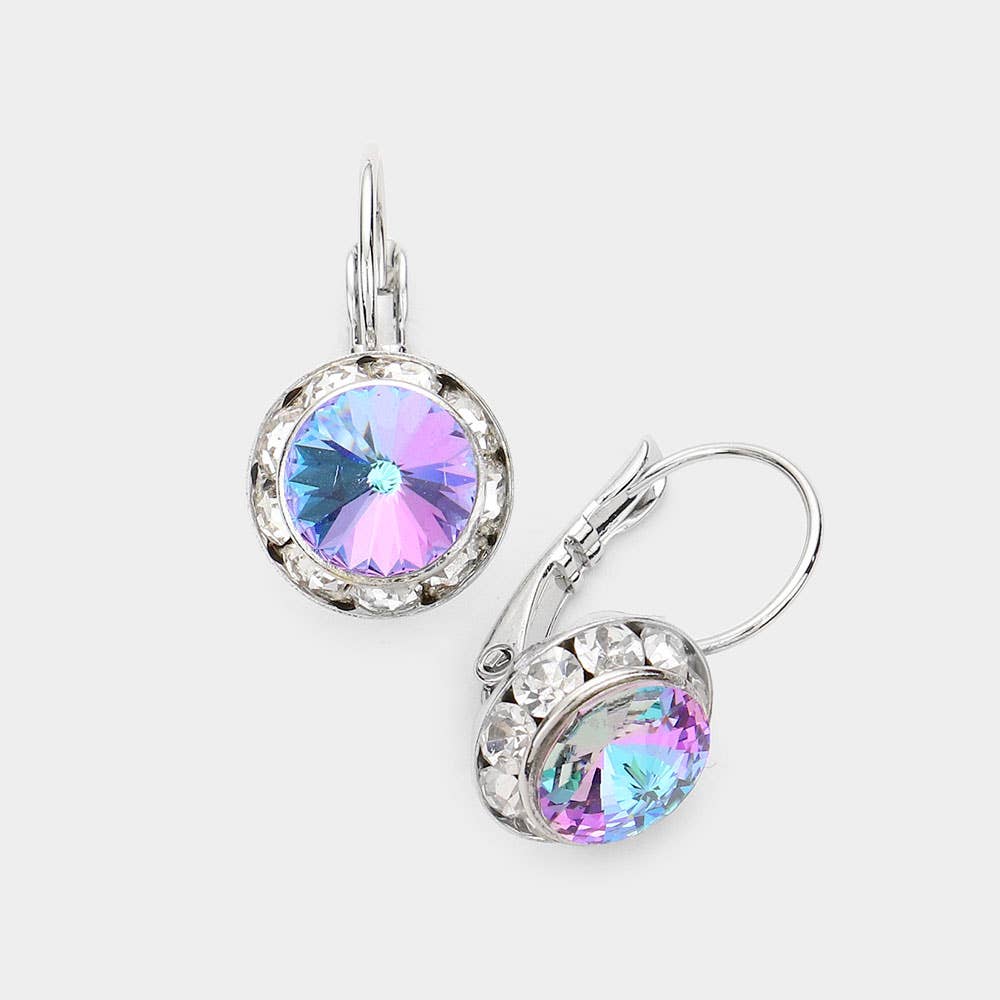 Rivoli Cut Genuine Crystal Lever Back Earrings: AB