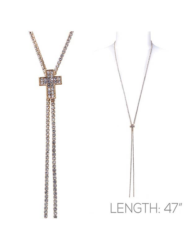 47 inch Cross Rhinestone Necklace: Gold