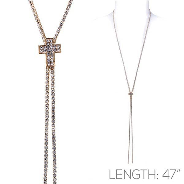 47 inch Cross Rhinestone Necklace: Gold