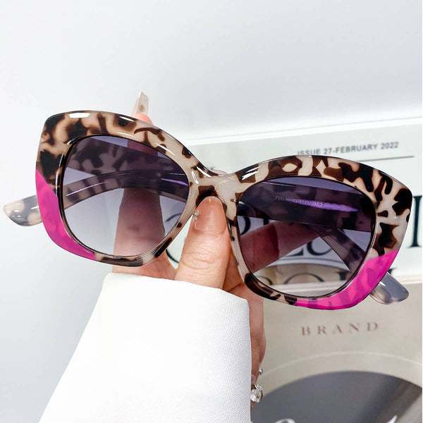 Fashion Cat Eye Leopard Print Retro Flat Sunglasses: Leopard / M