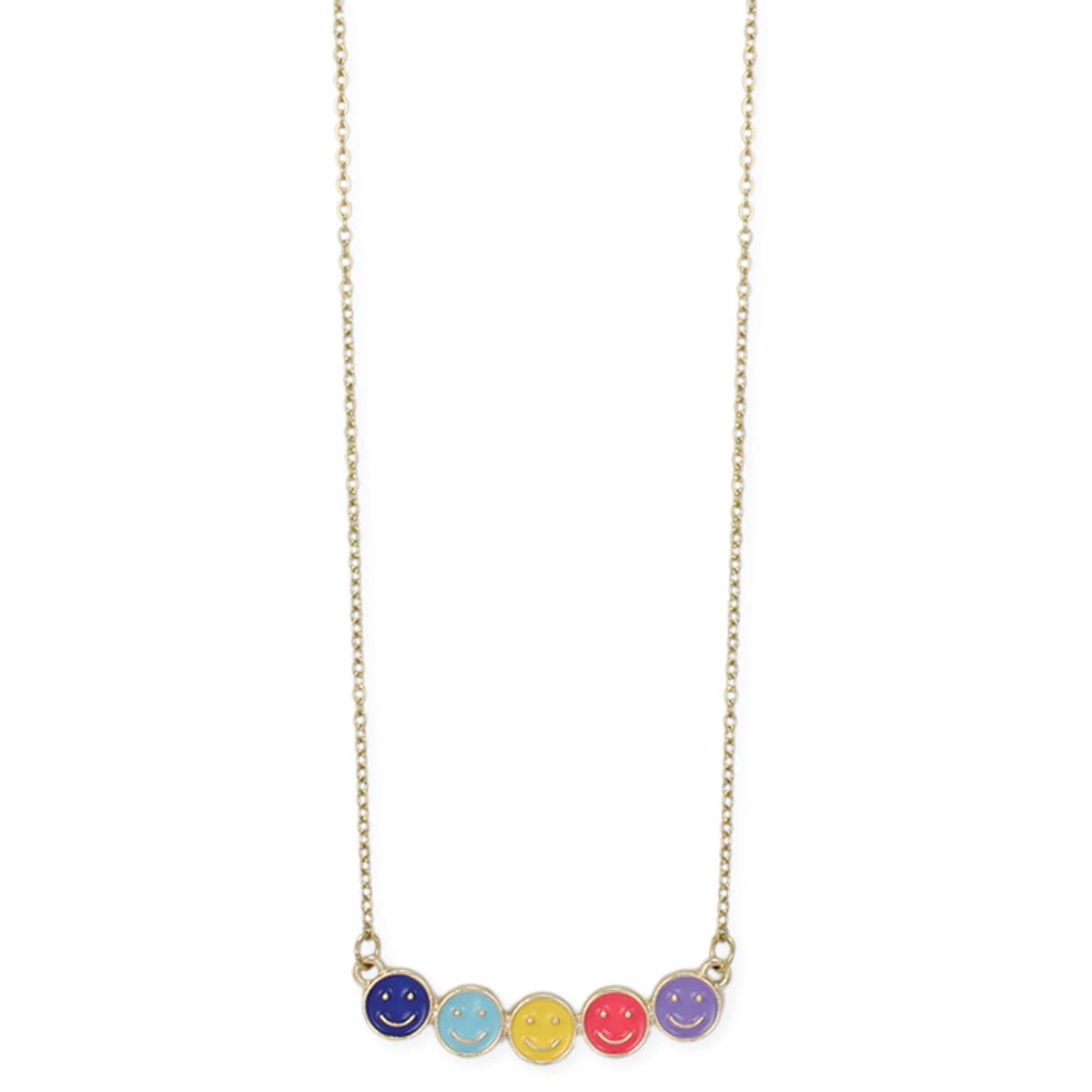 Multi Happy Face Bar Gold Necklace