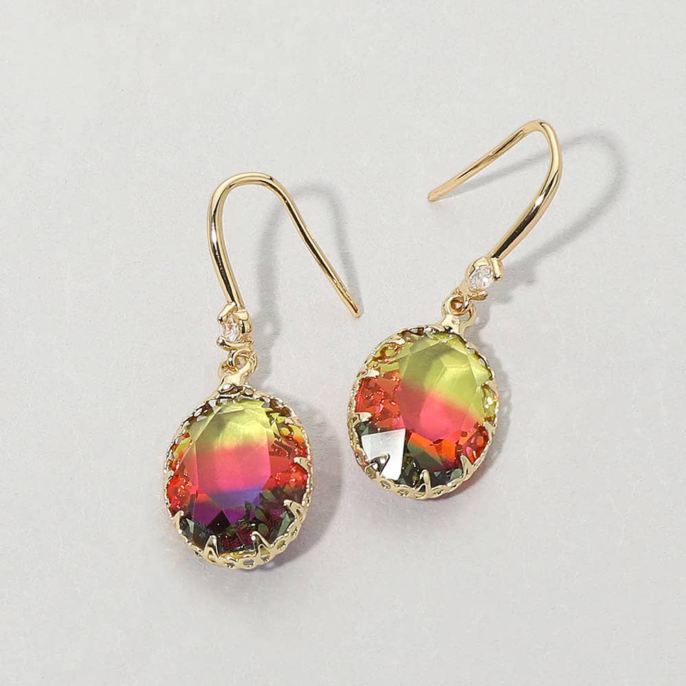 Oval Stone Drop Earrings: Light,Multi