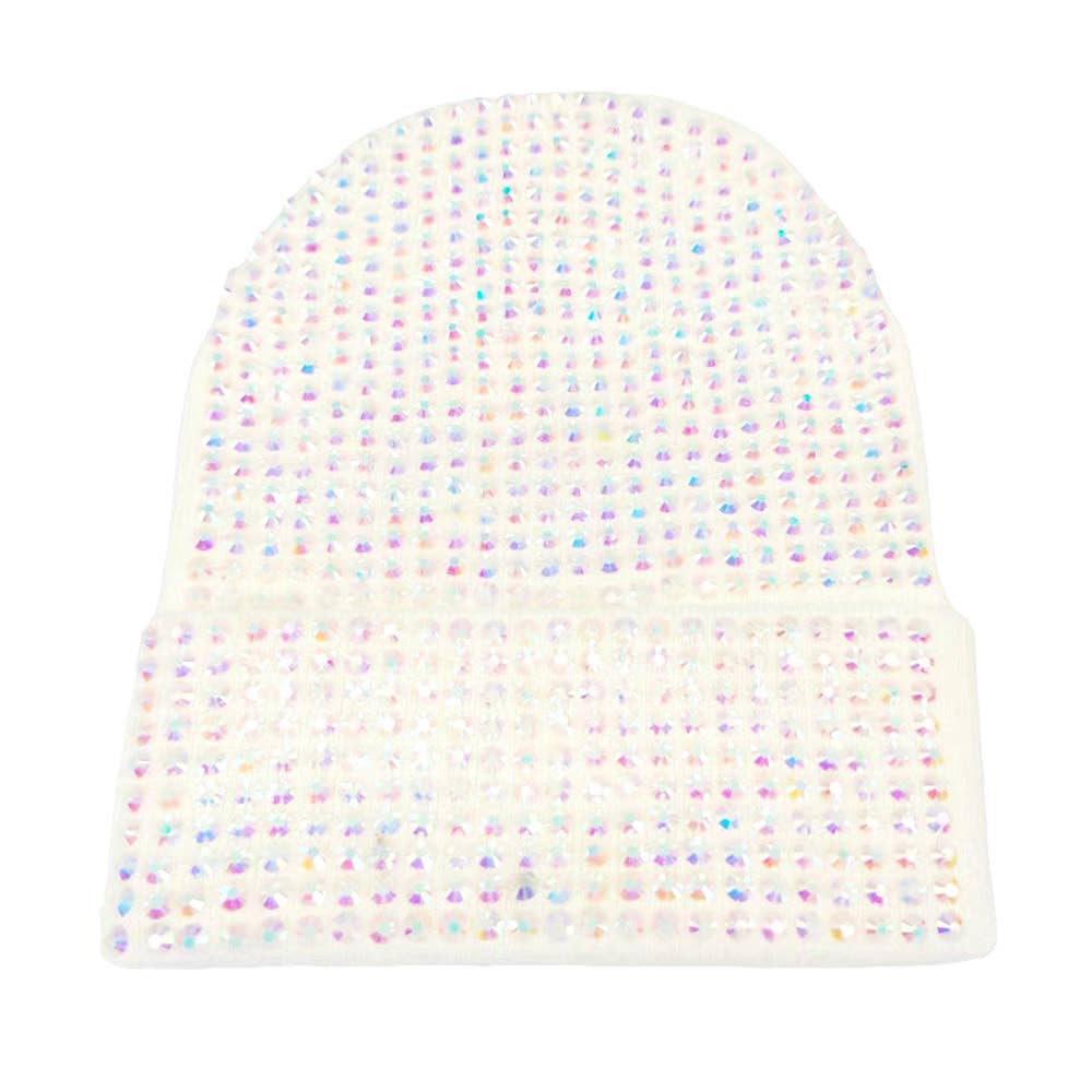 Studded Solid Knit Beanie Hat: Red