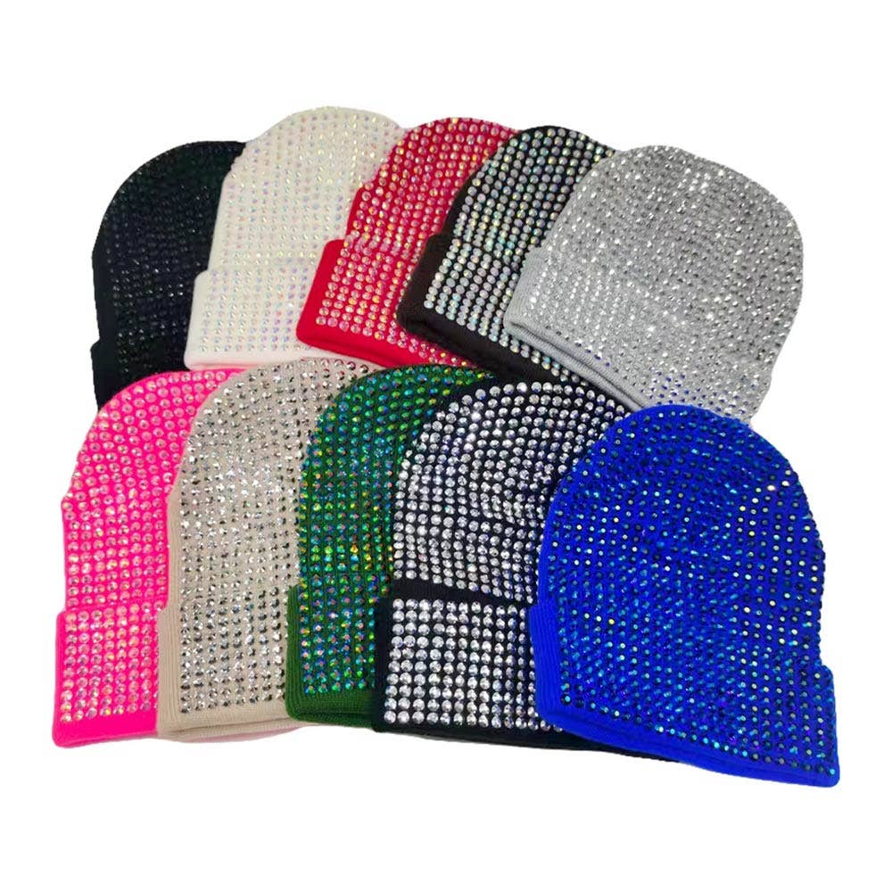 Studded Solid Knit Beanie Hat: Red