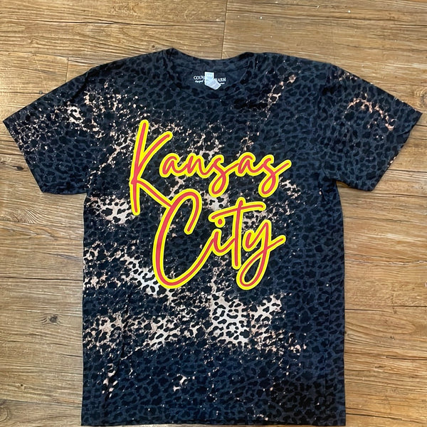 Kansas City Leopard Print Bleach Tie Dye Tshirt
