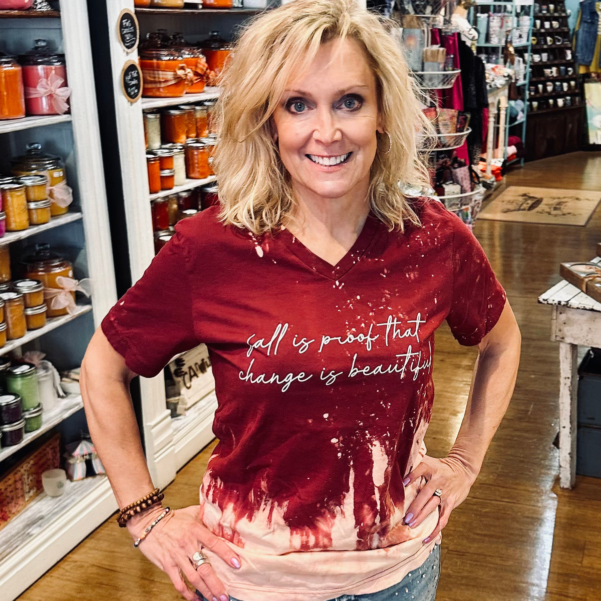 Fall Is Proof… Distressed Maroon V Neck