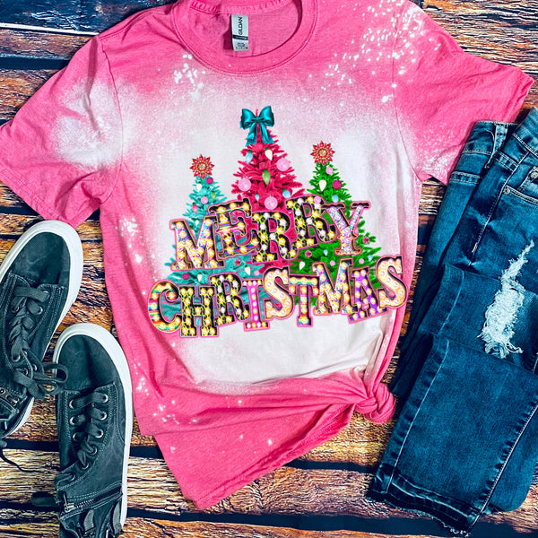 Pink Merry Christmas Bleached Tee