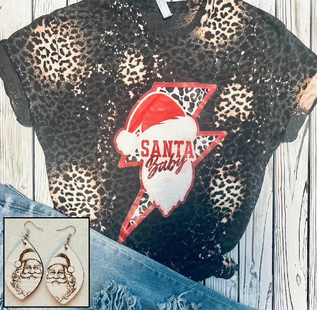 Santa Baby bolt bleached leopard tee (Sm-2XL)