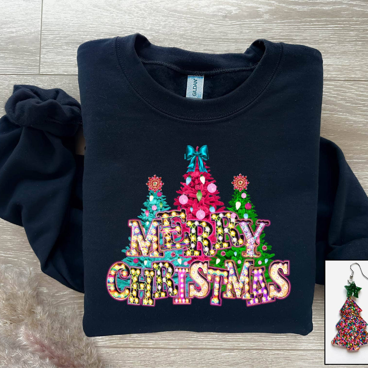 Best Seller! Merry Christmas black sweatshirt (Med-2XL)
