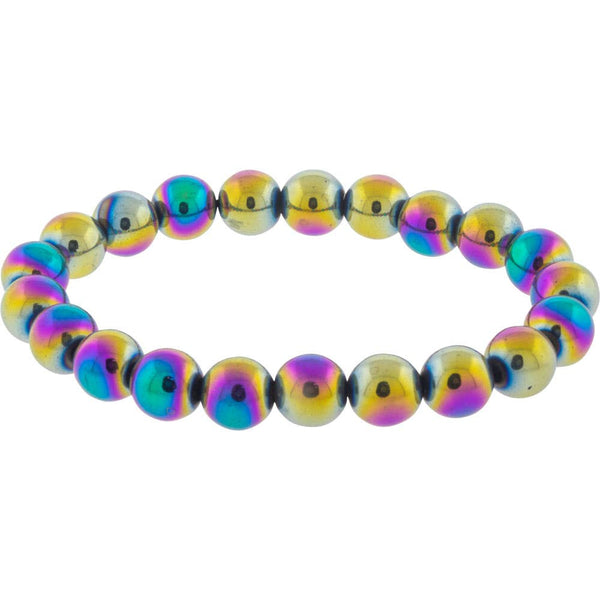 Elastic Bracelet Round Beads - Rainbow Hematite - Candle Queen Candles