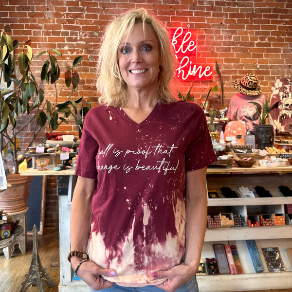 Fall Is Proof… Distressed Maroon V Neck