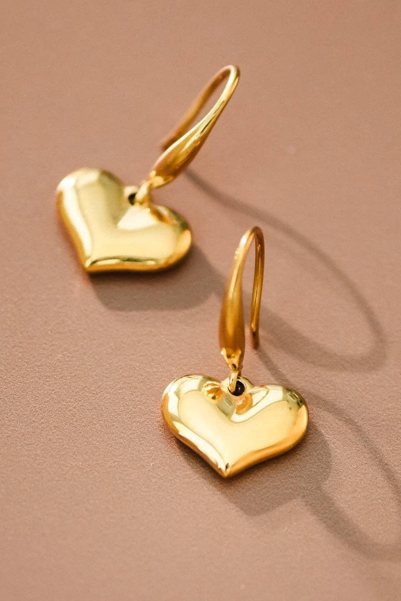 18K Gold Plated Waterproof Stainless Steel Drop Heart Earrings
