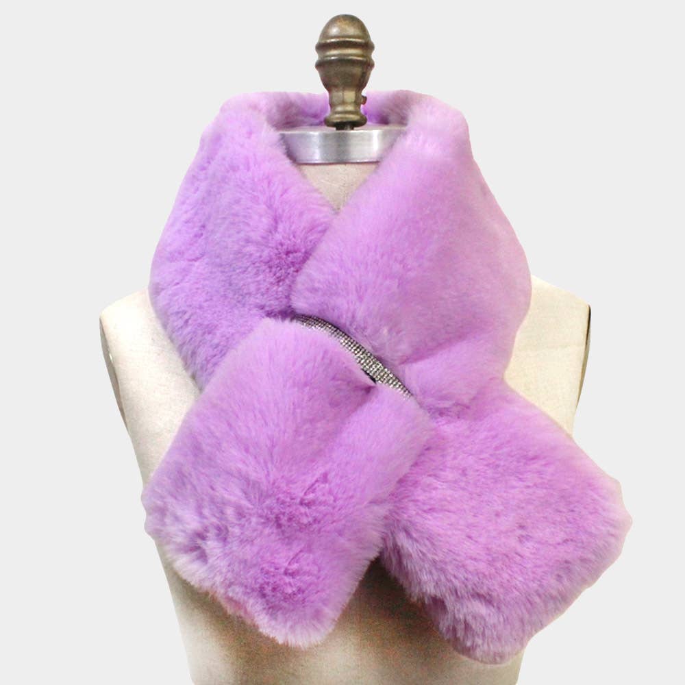 Faux Fur Bling Pull Through Scarf: Fu