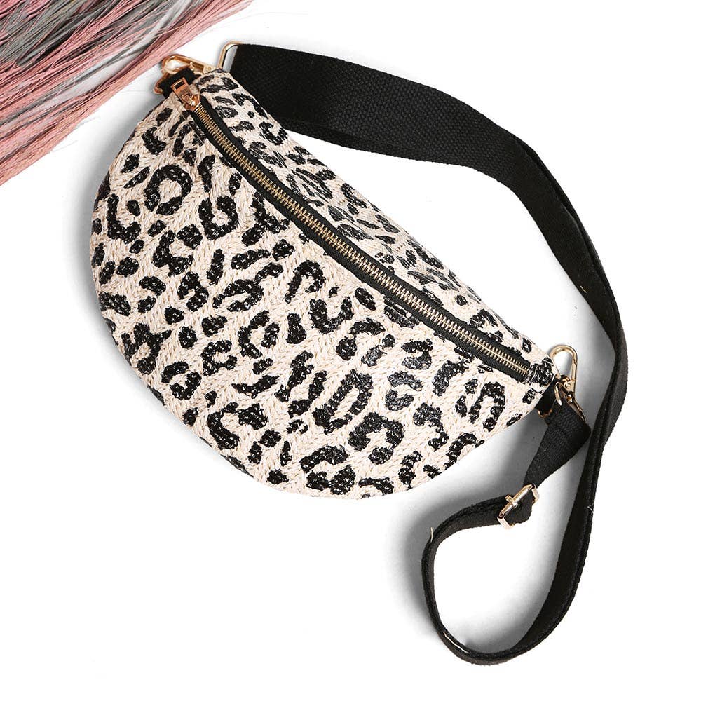 Leopard Pattern Embroidered Crossbody Belt Bag / Fanny Pack: Silver
